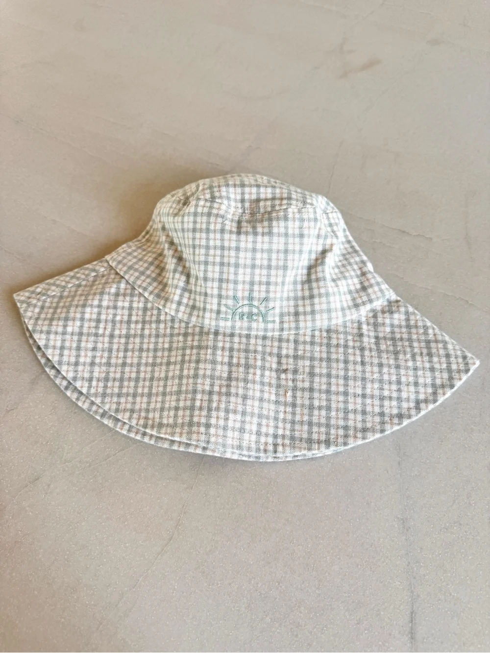 NWT Rylee + Cru Linen Blend Plaid Floppy Sun Hat Sage Beige M/L